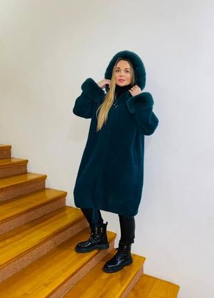 Пальто альпака туреччина 🇹🇷 люкс якість хутро на капюшоні та рукавах7 фото