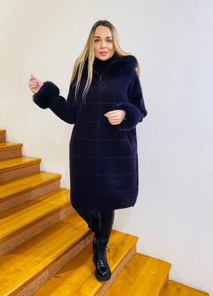 Пальто альпака туреччина 🇹🇷 люкс якість хутро на капюшоні та рукавах10 фото