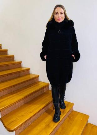 Пальто альпака туреччина 🇹🇷 люкс якість хутро на капюшоні та рукавах4 фото