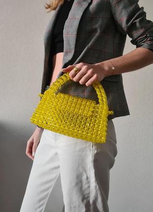 Желтая сумка багет через плечо2 фото
