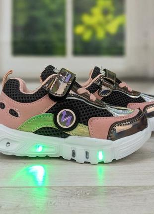 Кросівки для дівчинки рожеві з led-підсвіткою ввт 21р2 фото