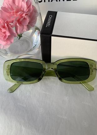Тренд окуляри зелені прозорі сонцезахисні вузькі під ретро очки зеленые узкие