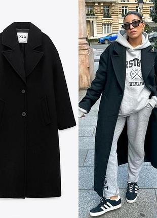 Пальто zara оверсайз чорного кольору з вовною