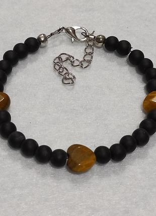 Браслет-шунгит- тигровый глаз- сердечки  19 размер.