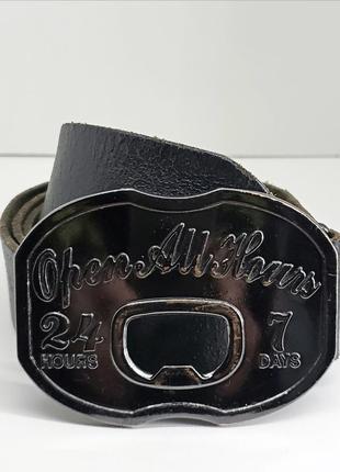 Ремень кожаный мужской пряжка открывашка open all hours belt buckle англия original