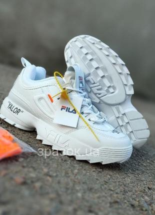 Белые кроссовки кеды ботинки кожаные демисезонные весенние фила fila the на высокой подошве