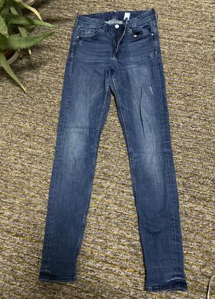 Сині завужені стрейчеві  джинси висока посадка оригінал h&m s m
