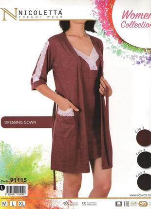 Жіночий віскозний комплект з мереживом - сорочка та халат nicoletta, туреччина8 фото