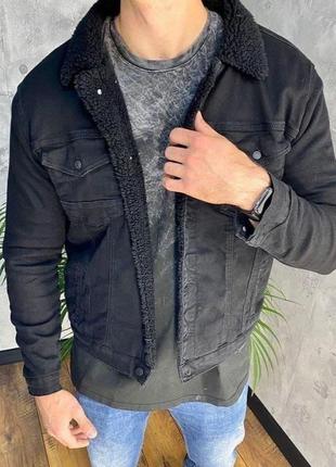 Мужские черные джинсовки на меху / теплые джинсовки для мужчин