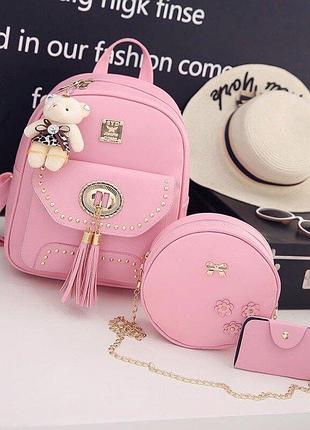 Модный женский набор оригинально дизайна 3в1 рюкзак, круглая сумочка, визитница