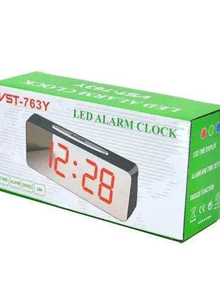Настольные часы vst-763y-1 с зеркальной поверхностью зеленая подсветка ( дисплей 7,8") будильник, температура