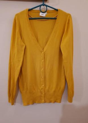 Яскравий гірчично-жовтого кольору трендовий кардиган, светр на гудзиках2 фото