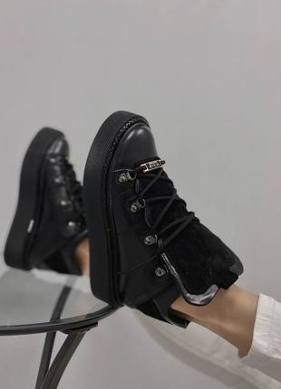 Ботинки боты черевики чёрные на высокой подошве натуральна шкіра замша 954 демисезонные кеди кросівки кеды кроссовки1 фото