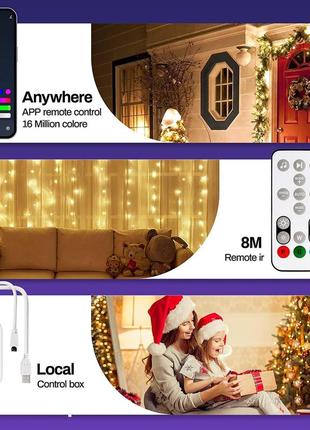 Ibaye smart fairy lights, 10m гірлянди, 100 світлодіодів rgbic із синхронізацією музики, зміна кольору, дистанційне керування дода4 фото