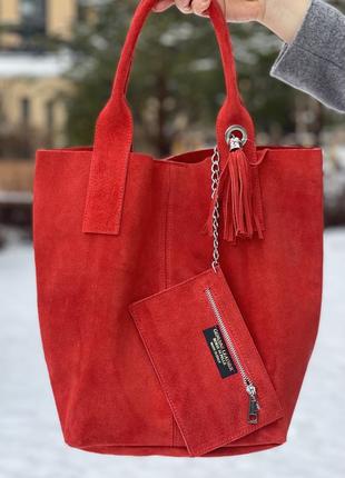 Замшева червона сумка шопер arianna, італія, кольори в асортименті1 фото