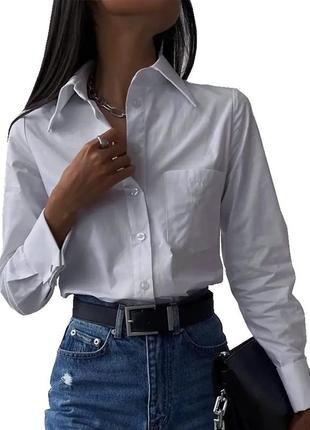 Блузка рубашкой женская, черно белая на пуговицах легкая, нарядная, деловая, свободная 69020