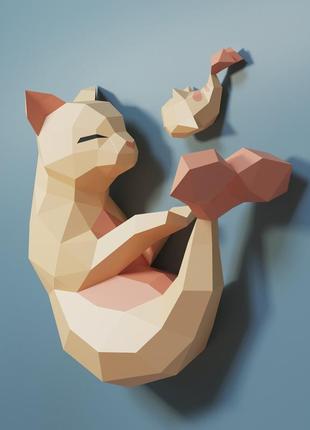 Наборы для создания 3д фигур оригами паперкрафт бумажная модель papercraft кот-рыбка