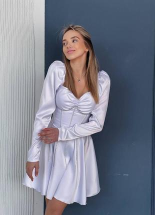 Сатиновое платье с корсетом со стразами6 фото