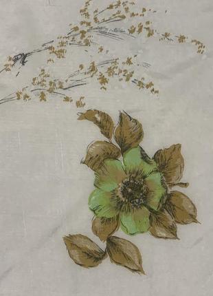 Нежный шёлковый шейный платок, цветочная ручная роспись, италия цвет светло-серый/сиреневый/бежевый7 фото
