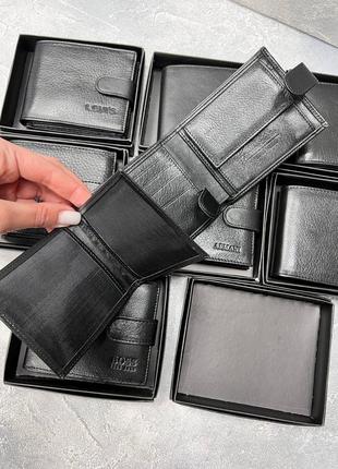 Мужской кожаный чёрный базовый качественный кошелёк4 фото