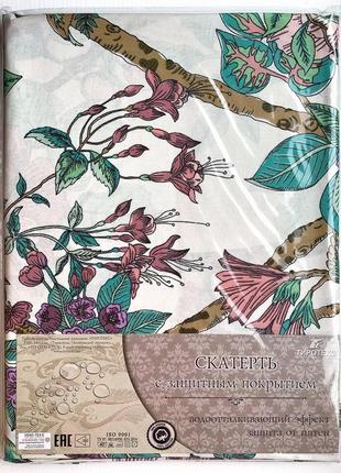 Скатертина з захисним покриттям, з малюнком птахів і квітів, тм "тиротекс"3 фото