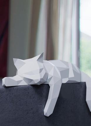 Наборы для создания 3д фигур оригами паперкрафт бумажная модель papercraft кот лежачий