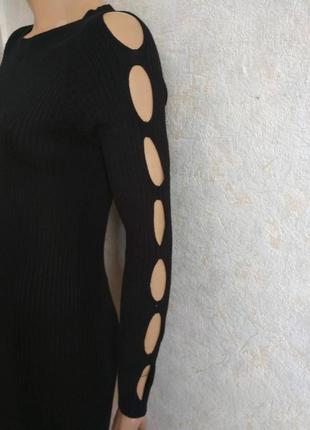 Черное эластичное платье в рубчик, с прорезями на рукавах, anastacia, размер m2 фото