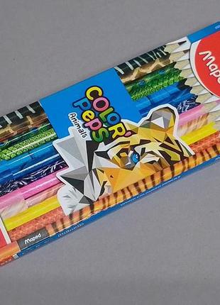 Кольорові олівці color peps animals, франція, 12 шт. нові!