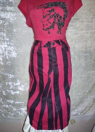 Неформальная юбка карандаш в полоску панк стимпанк рокабилли сайкобилли