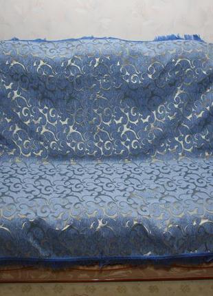 Набор покрывал гобеленовых супер макс на кровать и кресла вензель мелкий синий