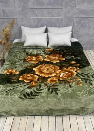 Плед на ліжко тиснений квіти на зеленому тлі 200*2401 фото