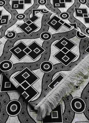 Комплект полуторних гобеленових покривал на ліжка та крісла подвійний квадрат візерунок чорного кольору