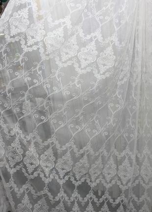 Тюль лляна з вишивкою мія колір білий