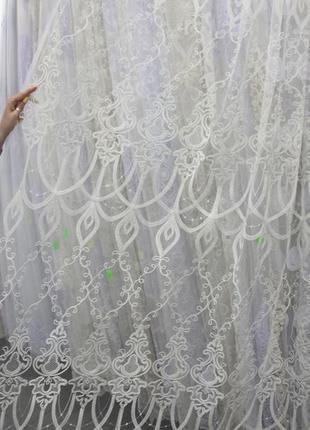 Грація тюль сітка з вишивкою колір молочний (візерунок молочний + сірий)
