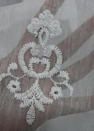 Тюль лляна з вишивкою грейс колір білий2 фото