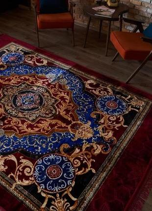 Дорожка ковровая акрил круги цвет бордовый + синий