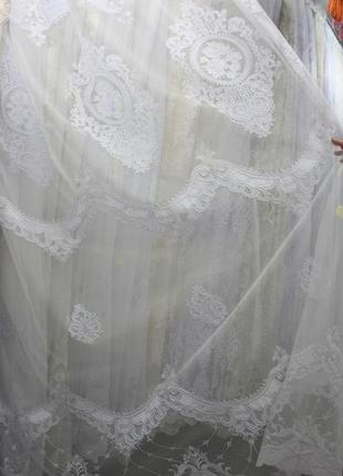 Тюль с вышивкой крис грек фатин цвет белый (холодный)
