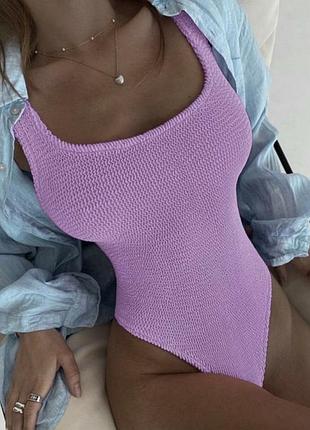 Сдельный сплошной купальник жатка ✨h&m✨ из жатой ткани лиловый