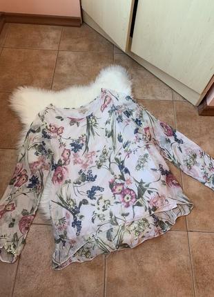Шелковая легкая блуза в цветочный принт италия вискоза и шелк в составе5 фото