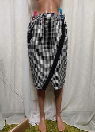 Новая мега теплая юбка миди со 100 % шерсти в мелкую черно-белую клетку, размер л-ка