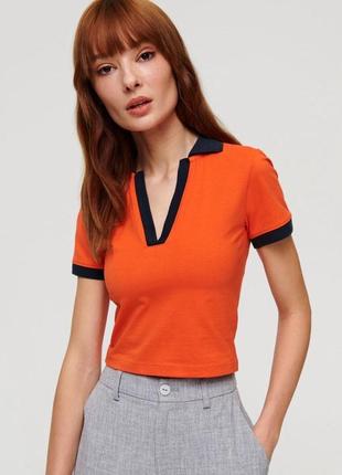Кроп топ футболка поло оранжева топік стильна модна яскрава xs s 42 44 тренд підліткова