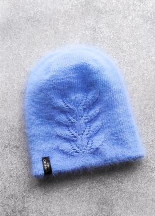 Двусторонняя пушистая шапка бини ангора пух норки ручная работа