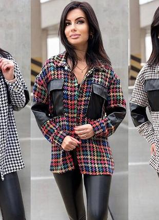 Жіноча кашемірова сорочка із вставками з екошкіри