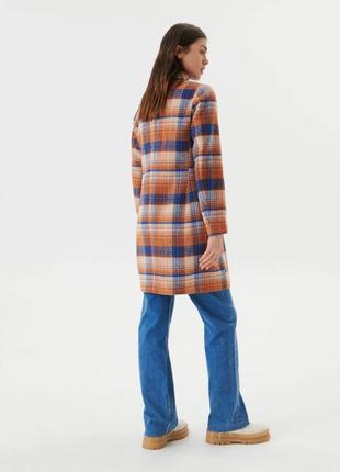 Пальто женское в клетку коричневое бежевое синее в клетку l 48 стильное клетчатое модное плащ8 фото