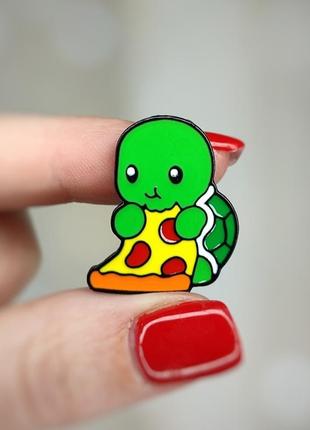 Металлический значок - пин "черепаха с пиццей" (знач0108)