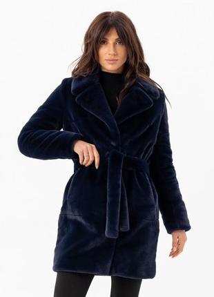 Утеплена шуба з еко кролика "меріл" синя