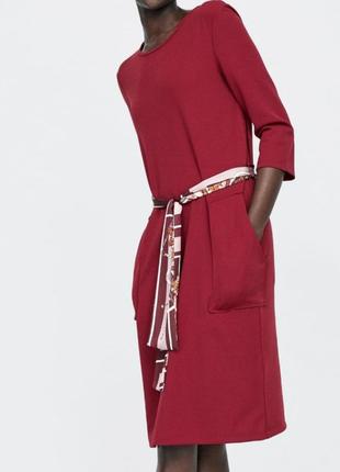 Красное платье с поясом zara, размер s, m