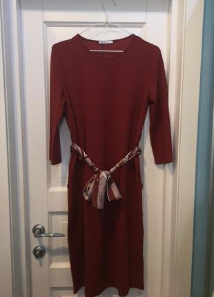 Красное платье с поясом zara, размер s, m2 фото