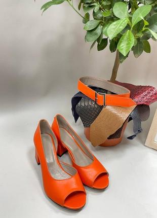 Екслюзивні туфлі з італійської шкіри та замші жіночі оранжеві8 фото