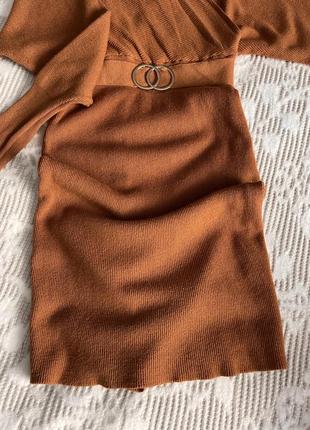 Платье женское рубчик enzoria трикотаж с v-образным разрезом и длинным рукавом3 фото